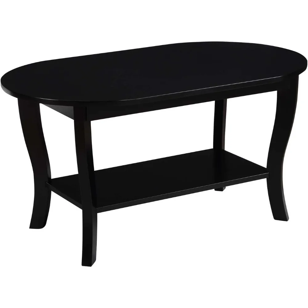 

Oval Coffee Table with Shelf in Black Wood Finish