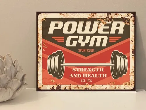 1x Power Gym Weights Metal Plaque Sign Gift House Novelty (mt243) --Tin Sign