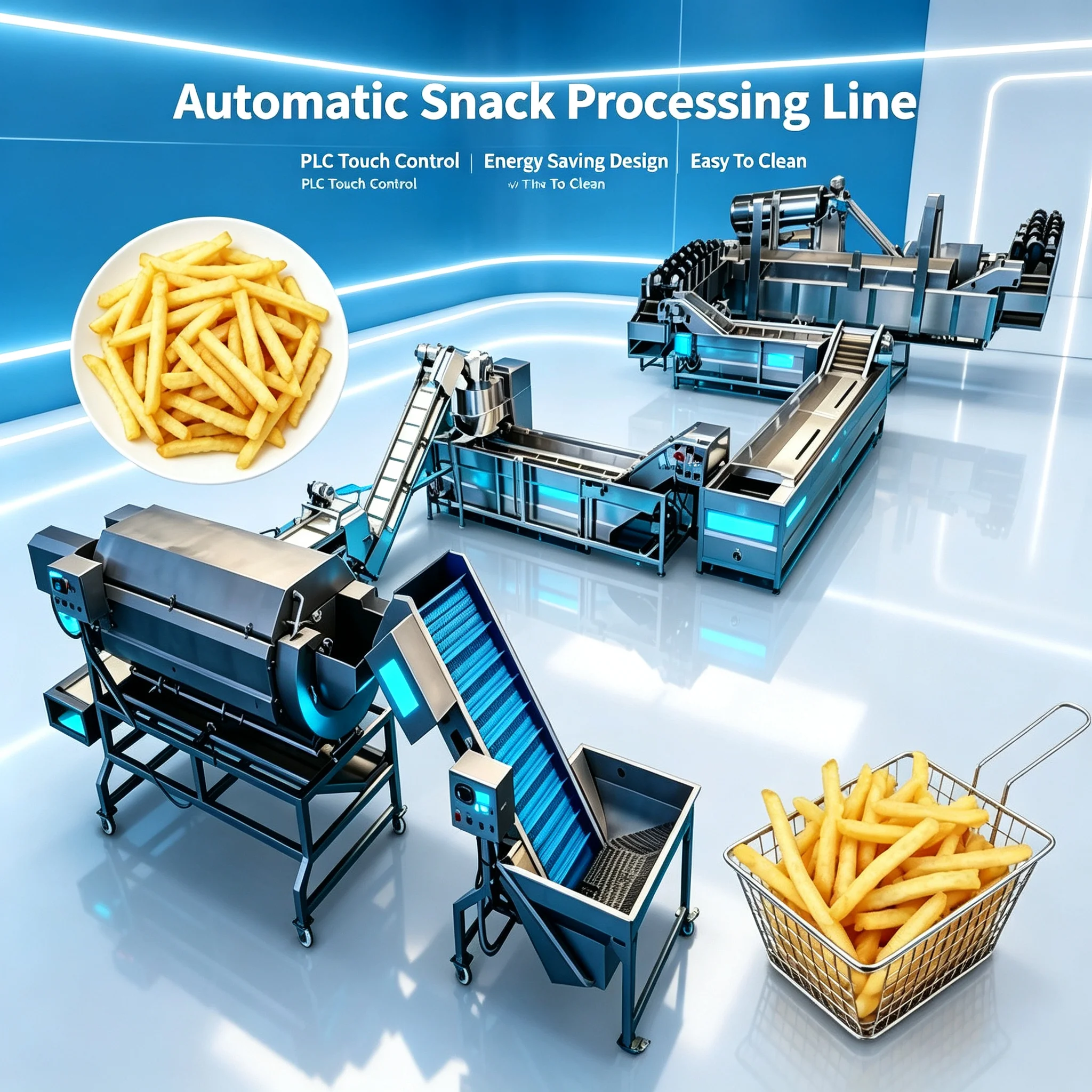Complete Set Potato Manufacturing Equipment, French Fries & Potato Chips Making System For Food Processing Plant Customized