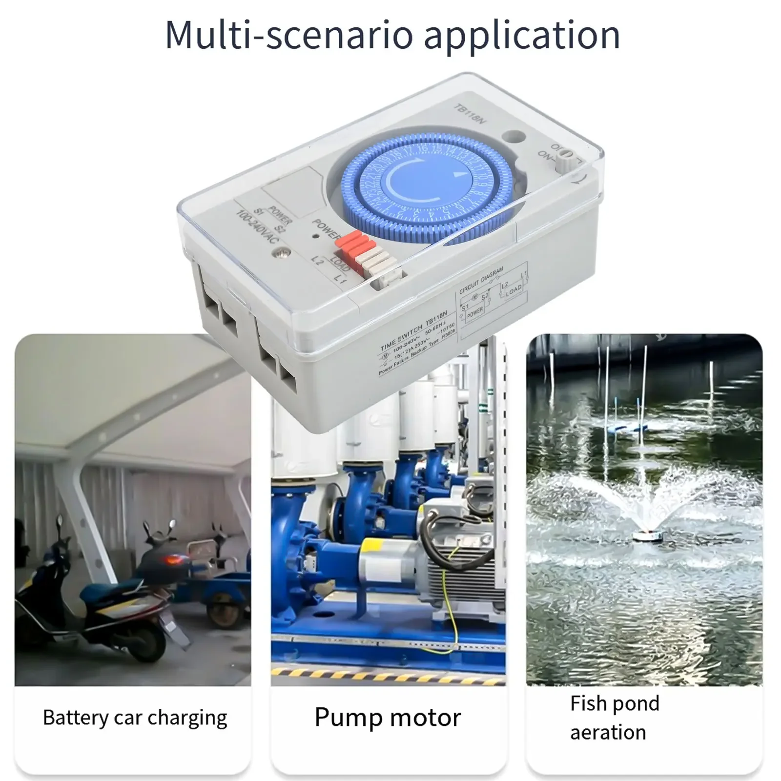 

AC Timer 24 Hour Timer NiMH Battery Reliable Data Storage 110-240VAC Voltage 24 Hour Mechanical Timer 72*50*123mm