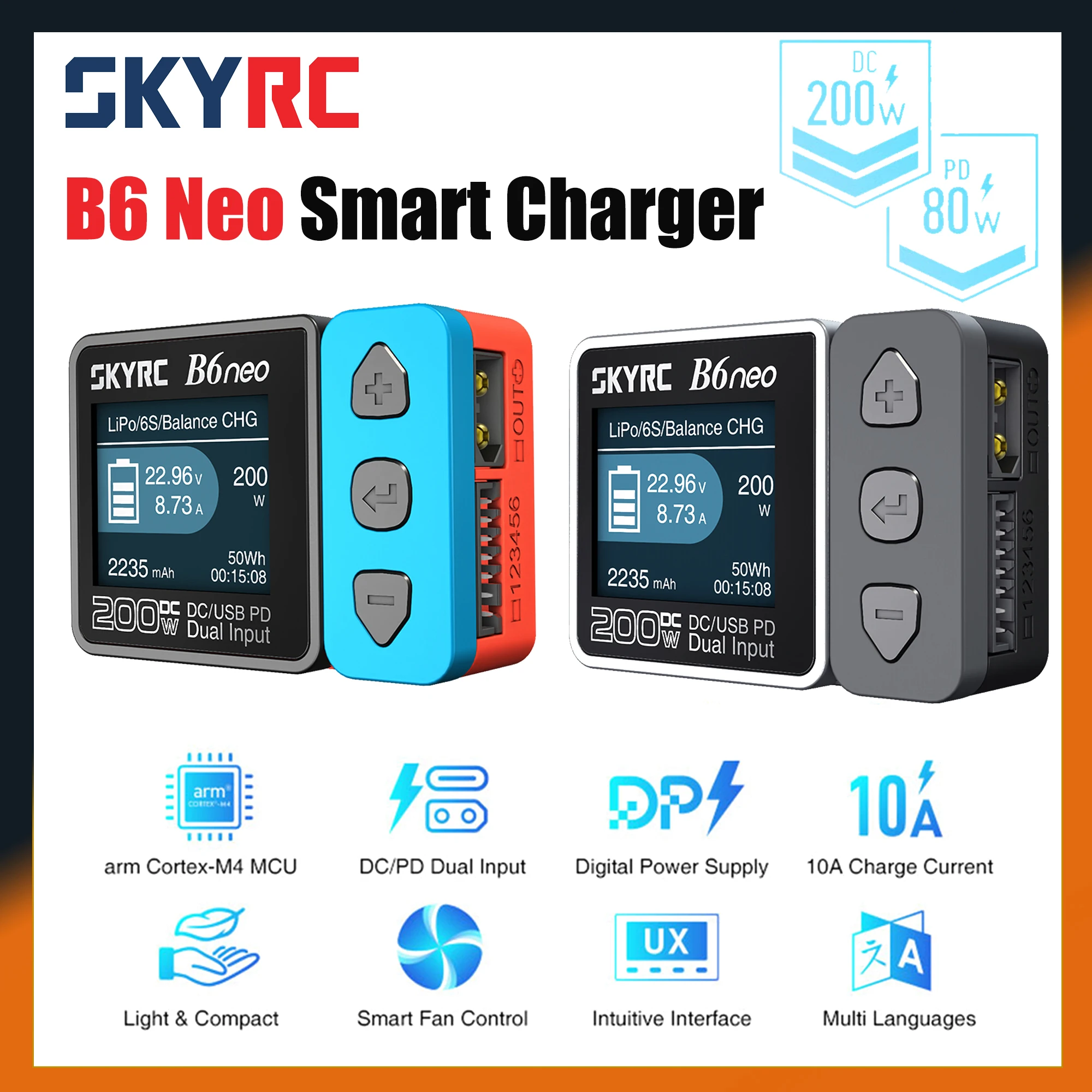 

SkyRC B6neo Smart Charger DC 200W PD 80W Balance LiPo/Life/Lilon Battery Compact Discharger RC Model Car Boat Axial SCX10 Part