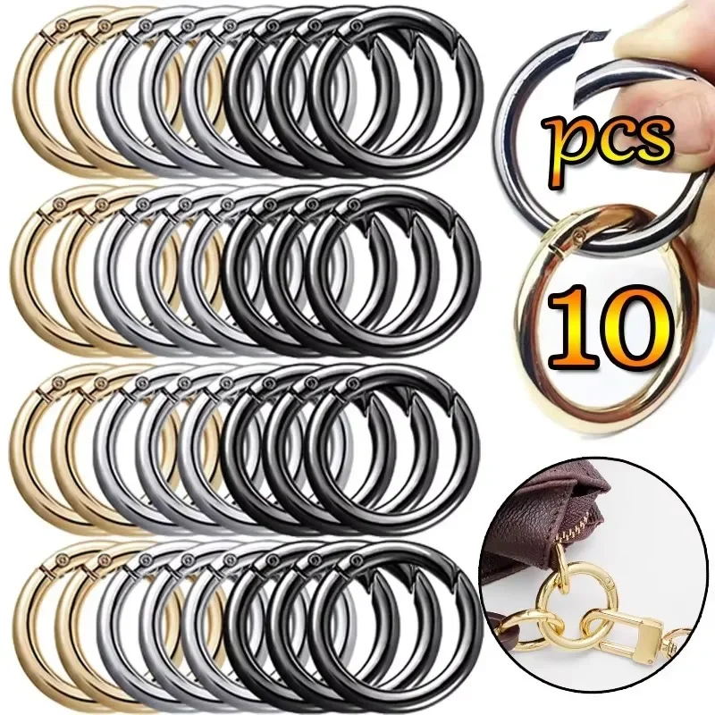 10pcs Colorful Metal Ring Spring Clasps DIY Jewelry Openable Round Carabiner Keychain Bag Clips Hook Dog Chain Buckles Connector