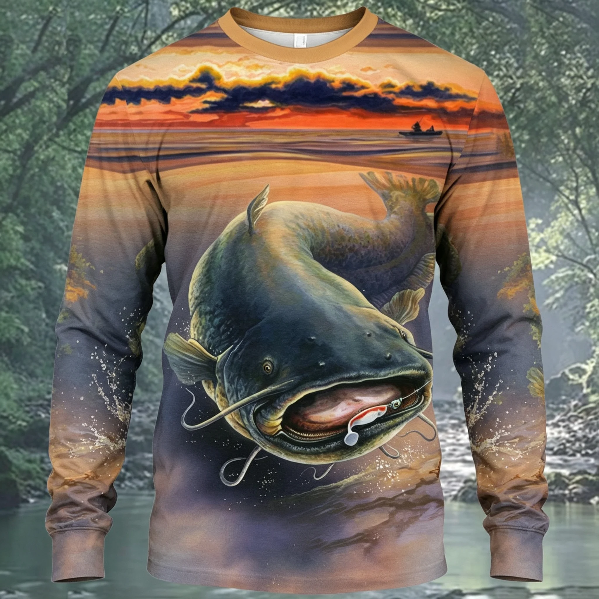 Langarm-T-Shirt für Herren, Angeln, Wildtiere, 3D-Druck, Rundhalsausschnitt, Outdoor-Sport, Freizeitoberteile – Detail 6