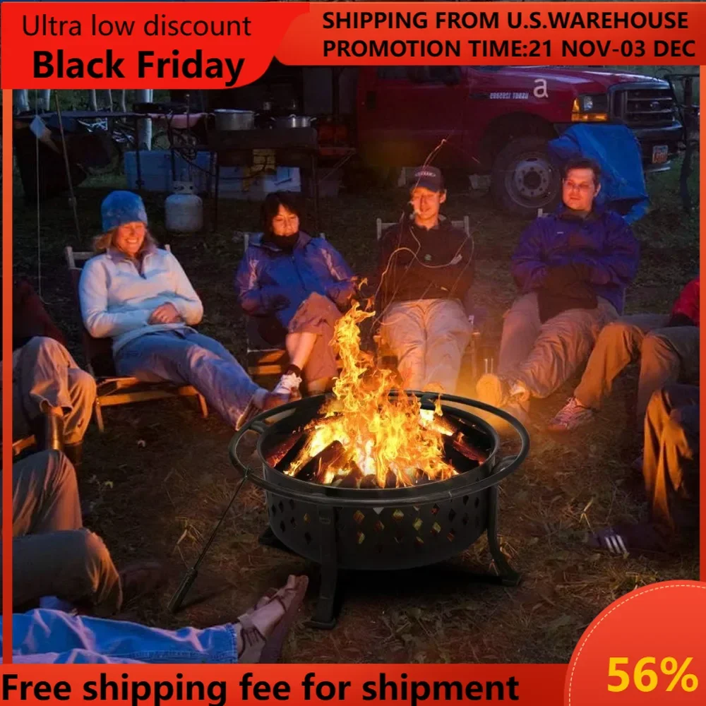 36 Inch Fire Pits for Outside Outdoor Wood Burning Firepit with BBQ Grate Large Heavy Duty Steel Firepit Bowl Bonfire Pit for Pa