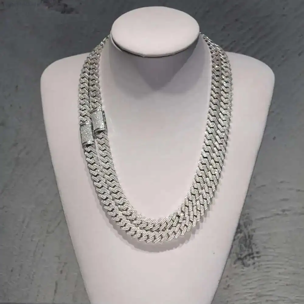 

Sale Product Fine Jewelry Necklace 10mm 12mm Hip Hop Iced Out 2 Row Diamond Moissanite Cuban Link Chains