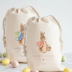 Personalised pink blue Bunny rabbit bag happy Easter party decoration Egg Hunt basket children kid boy girl gift Sack toy Bucket