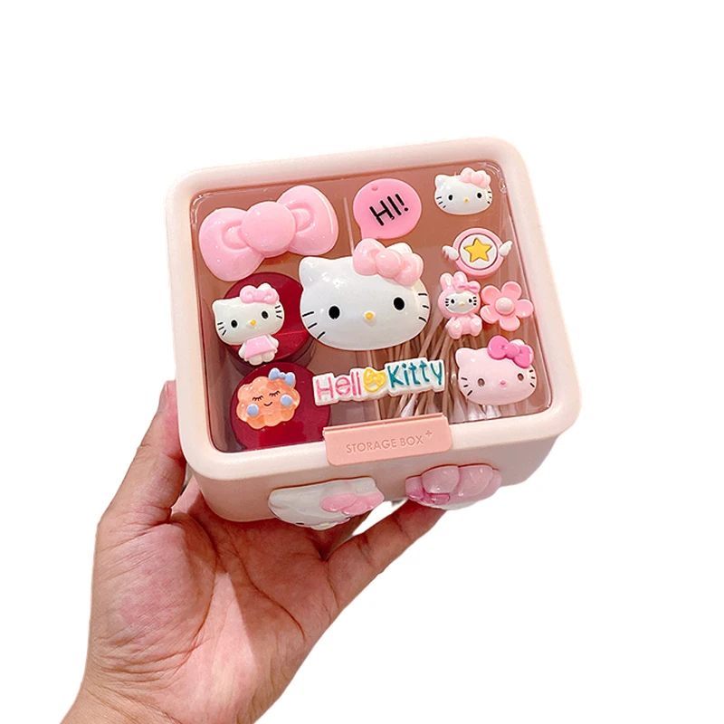 Sanrio Hello Kitty Lipstick Storage Box with Lid Cotton Pad Nordic Style Double-Layer Compartment Cartoon Desktop Storage Box