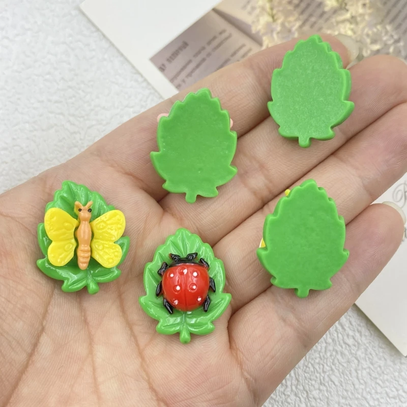 10PCS New 3D Stereoscopic Green Leaf Insect Flat Back Resin Figurine DIY Scrapbook Bow Accessories Home Crafts