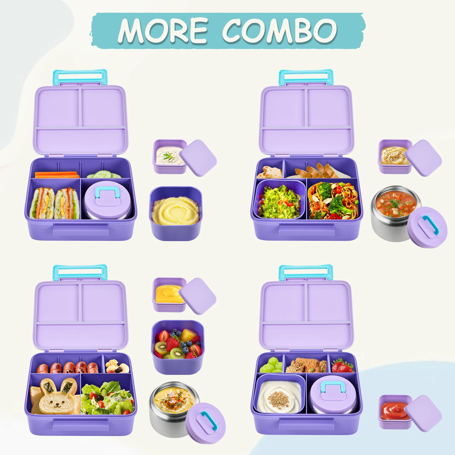 Bento Lunch Box for Kids with 8oz Soup Thermo Leak-Proof Lunch Food Containers with Snack Sauce Container for Kid Toddler Girls view 6