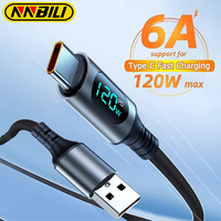 NNBILI 120W TypeC Super Fast Charging Cable For Xiaomi Huawei Samsung USB C Charger Cable 6A LED Digital Display Data Cord 1M 2M