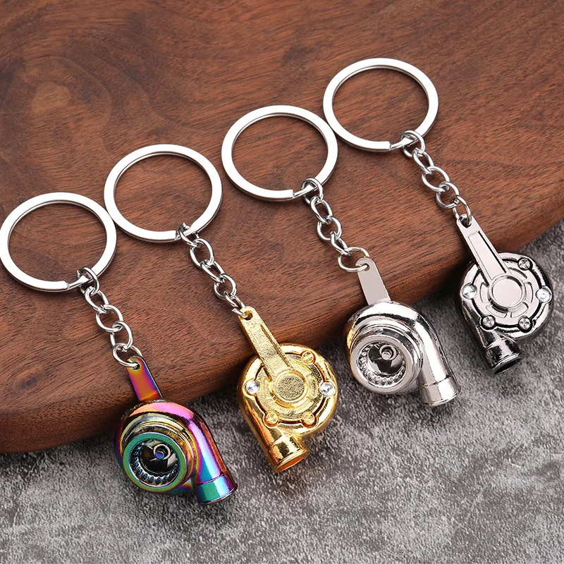 Spinning Turbine Key Ring Zinc Alloy Metal Keyring Mini Turbo Turbocharger Keychain Car Styling Refitting Car Interior Accessory