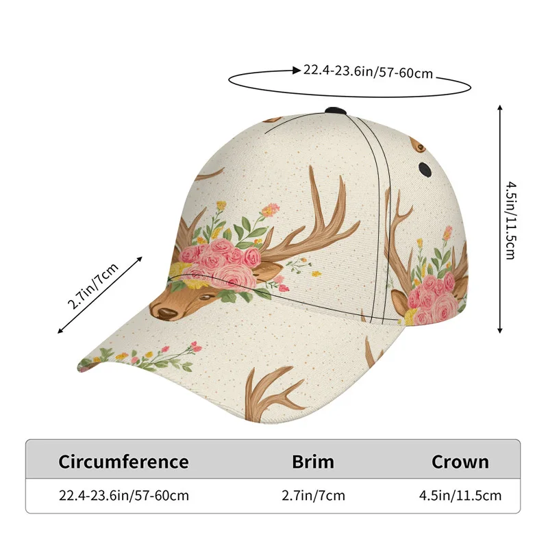 Floral Antlers Design Print Classic Baseball Cap Adjustable Duckbill Lightweight Perfect for Casual Wear and Relaxed Outings