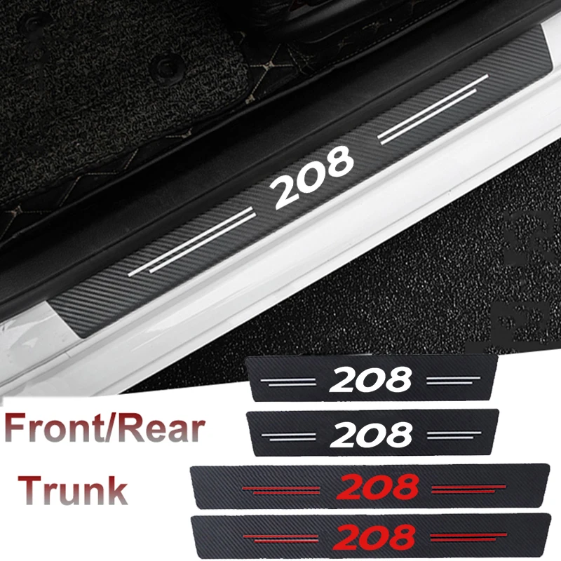 for Peugeot 208 Logo Car Door Sill Trim Stickers Threshold Anti-Scratch Protector Guards Carbon Fiber Trunk Decals Accessories