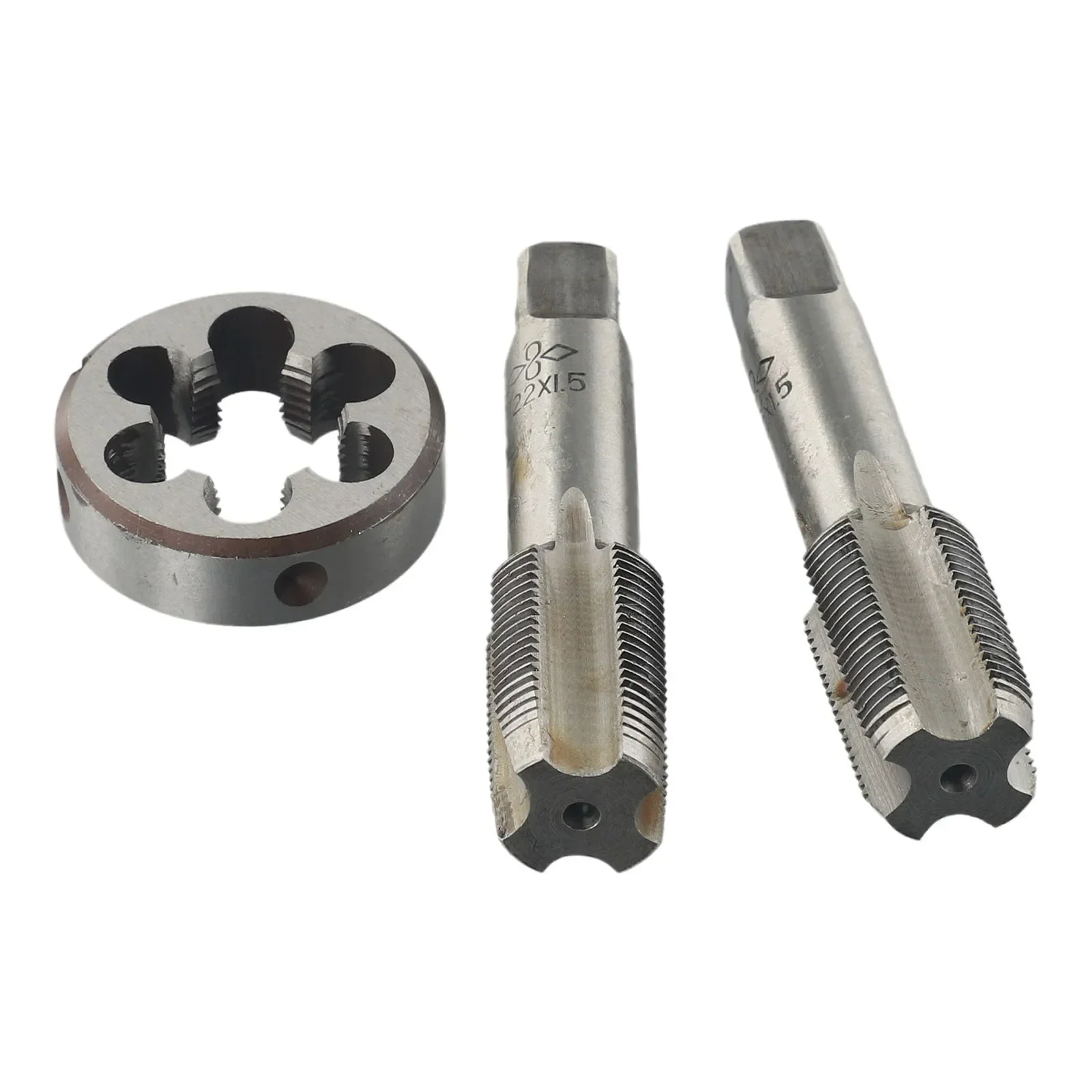 HSS M22 X 1.5mm Taper & Plug Tap & M22 X 1.5mm Die 3 PCS Set Metric Thread Right Hand HSS Screw Tap Drill Bit Set Hand Tools