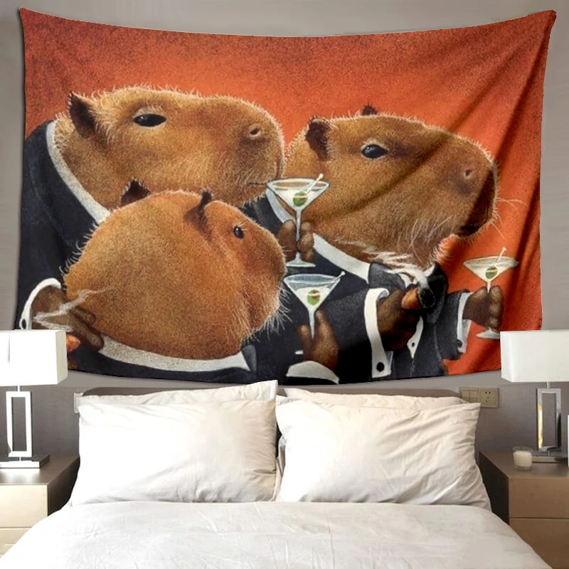 Funny Capybara Club Wall Painting Wall Tapestry Humor Capybara Large Size Tapestry Tapestries Living Room Home Decor