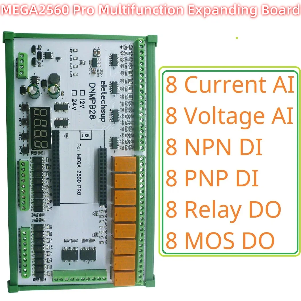 Arduino the Current Voltage ADC Collection NPN PNP Isolated DI Relay Mos DO Multifunction MEGA2560 Pro Expanding Board DC 12 24V