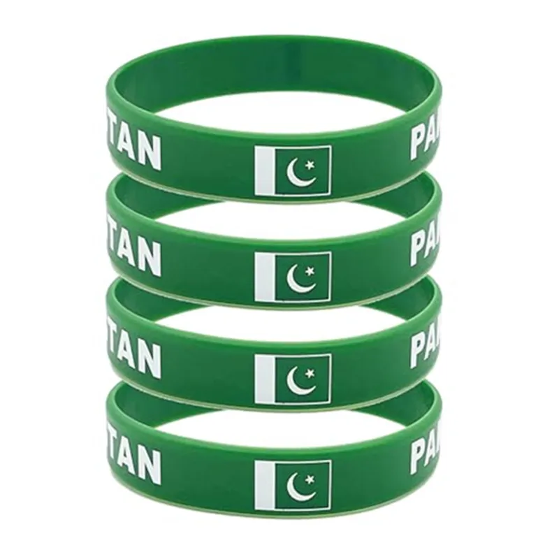 2pcs Pakistan Flag Silicone Bracelets Sports Game Wristbands National Wrist Strap for Men Women Rubber Band Fashion Accessories