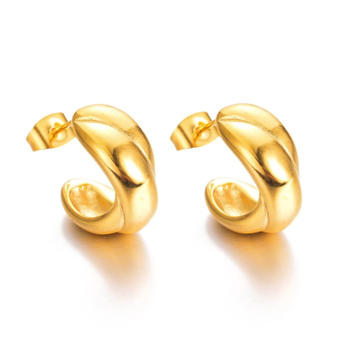 Geometric CC Hoop Earrings Statement Stainless Steel Twisted Dome Thick Charm Stud Earring Fashion Temperament Women Jewelry