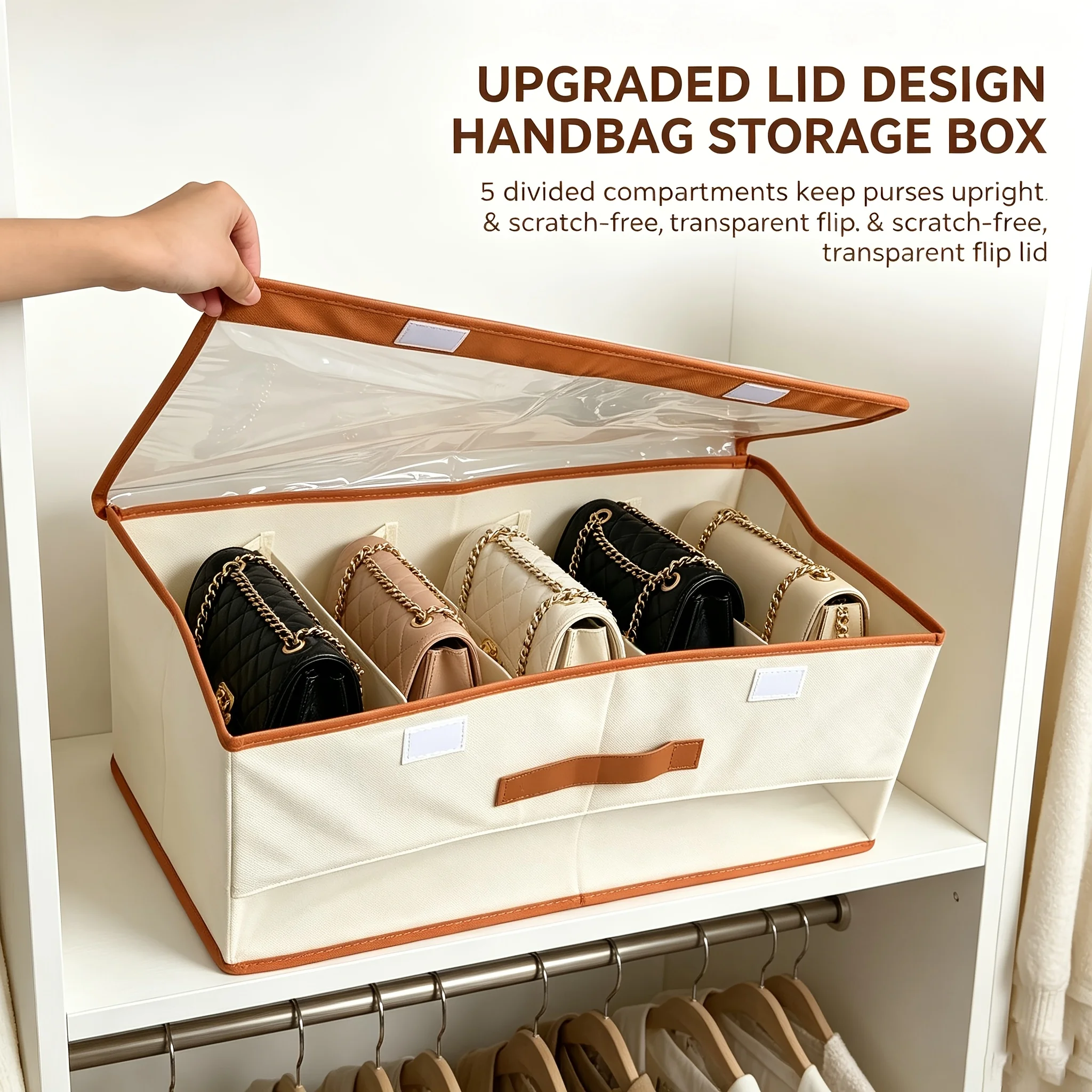 1pcs Handbag storage box with dust-proof tape cover, multi compartment closet to prevent bag deformation and scratches