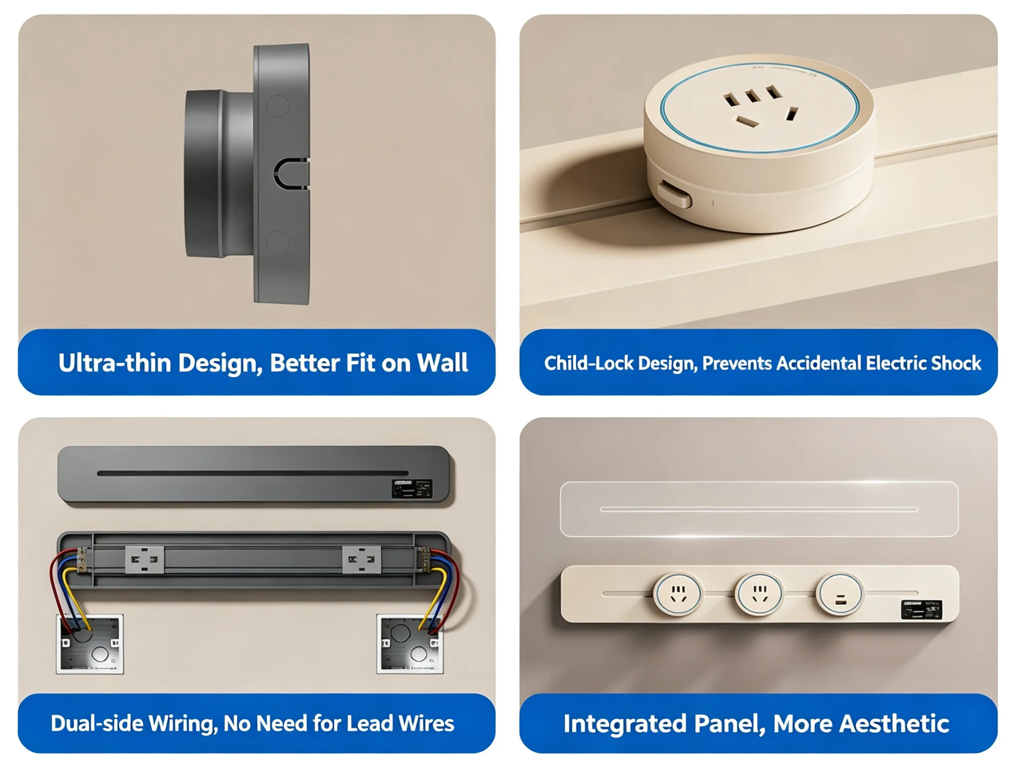 Child Lock Equipped Ultra Thin Track Socket Child Safe for Family Homes Kids Rooms