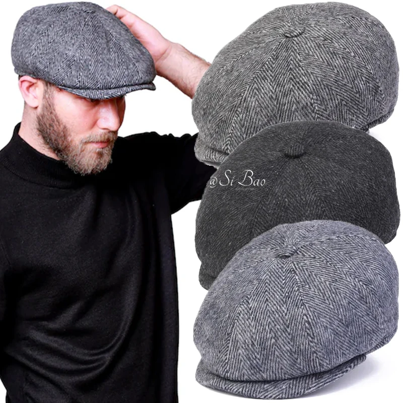 Fashion Wool Newsboy Caps Men Herringbone Flat Caps Women Coffee British Gatsby Caps Autumn Winter warm Woolen Hats gorras