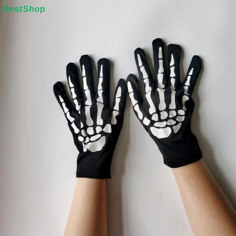 〔Y〕Skull Claw Joint Skeleton Gloves Skeleton Print Stretchy Gloves For Halloween Cosplay Themed Parties And Event Costumes