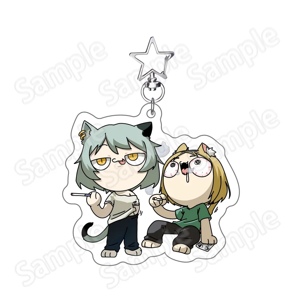 Anime Chainsmoker Cat Yani Neko Manga Neu 6cm Acryl-Standee Schlüsselanhänger Lustiger Katzenmädchen-Charakter Desktop-Ornament Sammlerstück – Detail 2