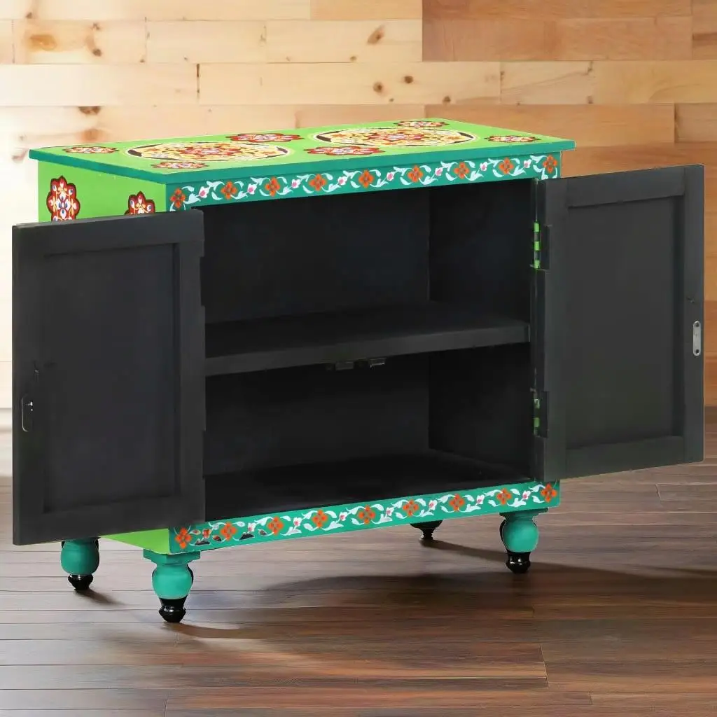 Vibrant Hand-Painted Wood Sideboard - 27.6x13.8x23.6 Multicolor Storage Cabinet