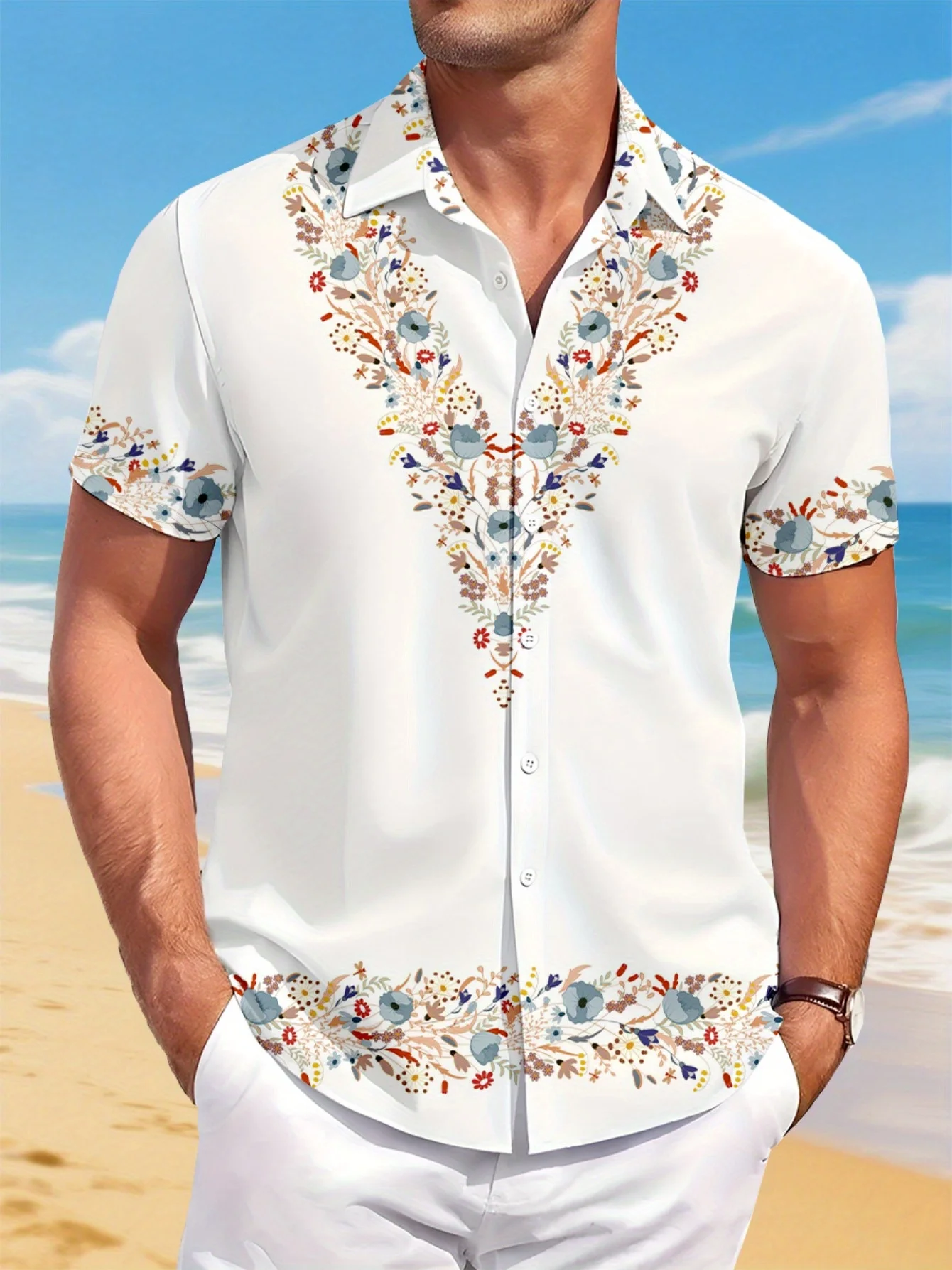 

Men'S Lightweight Hawaiian Shirt - 3D Geometric Print, Casual Short Sleeve, Button-Up Collar, Breathable Summer Beachwear,
