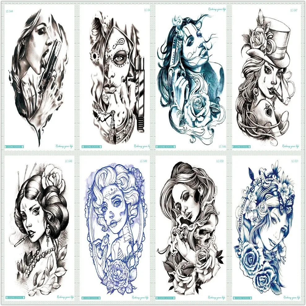 Rocooart Smoking Women Fake Tattoo Gun Girl Taty Crying Lady Tatouage Body Art Temporary Tattoo Sticker Sexy Woman Tatto Arms