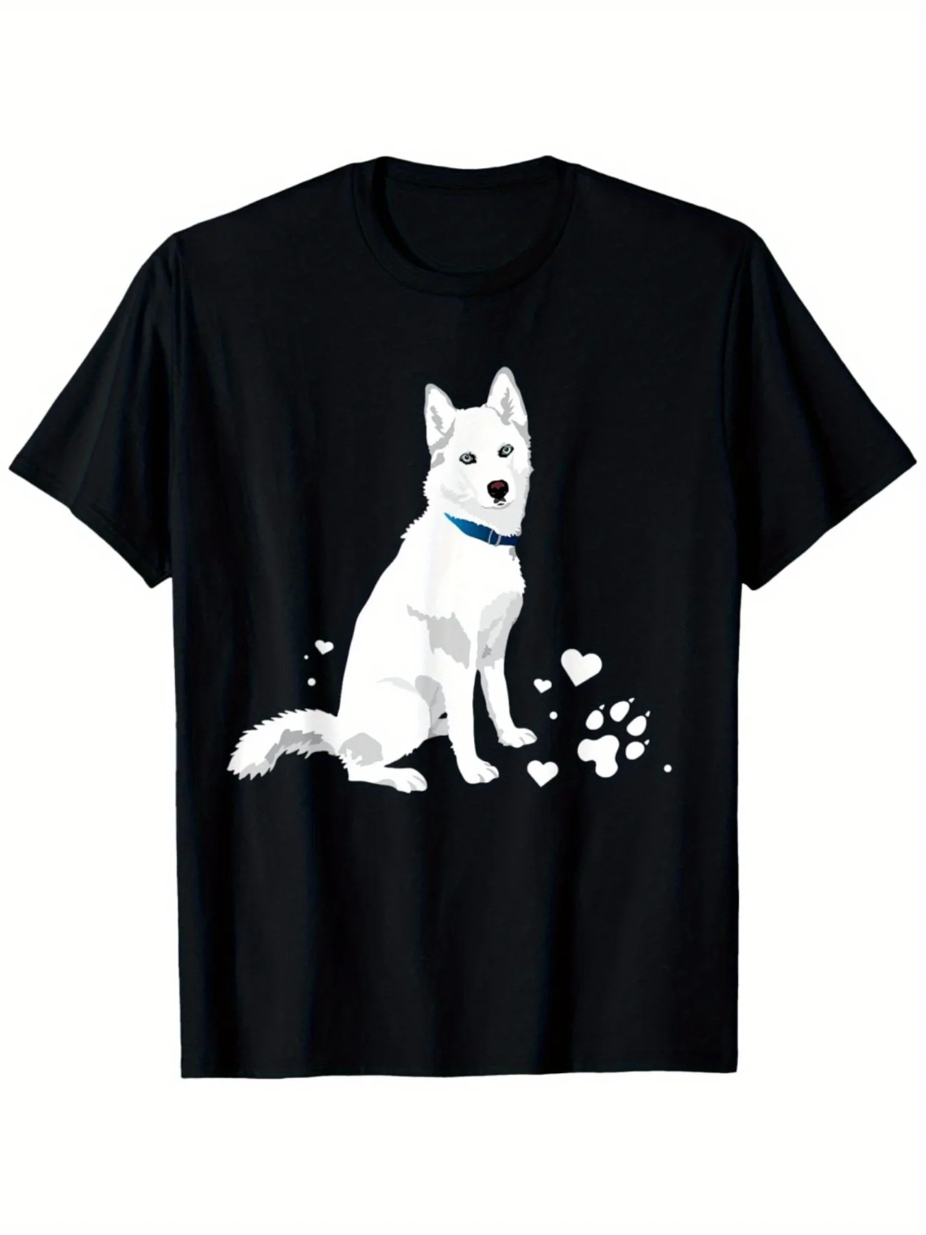 

White Husky Dog Lover Graphic T-Shirt Men Cotton Crew Neck Casual Summer Short Sleeve Tee