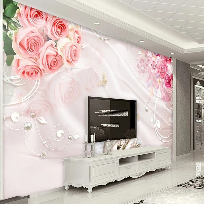 

Custom Photo Wallpaper 3D Rose Silk Embossed Swan Murals Living Room TV Sofa Bedroom Decor Wall Painting Papel De Parede 3 D