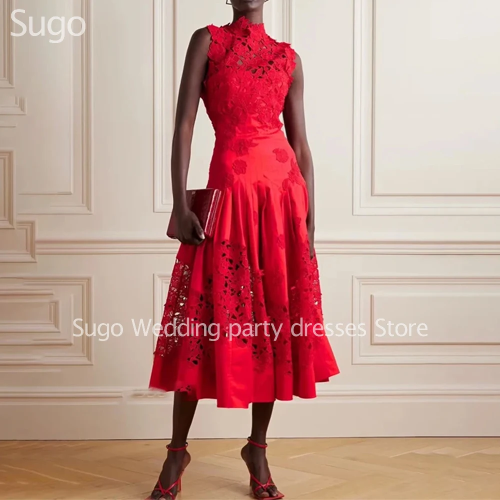 

Сексуальные вечерние платья с высоким воротом, красные, с цветочным узором, с вырезами, А-силуэт, для выпускного вечера, на заказ