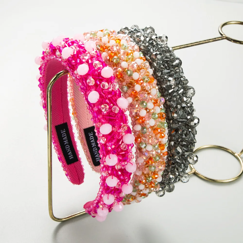 

Heavy Beaded Headband Full Crystal Hairband Baroque Sparkly Padded Hair Hoop Shiny Rhinestone Party Headpiece For Women