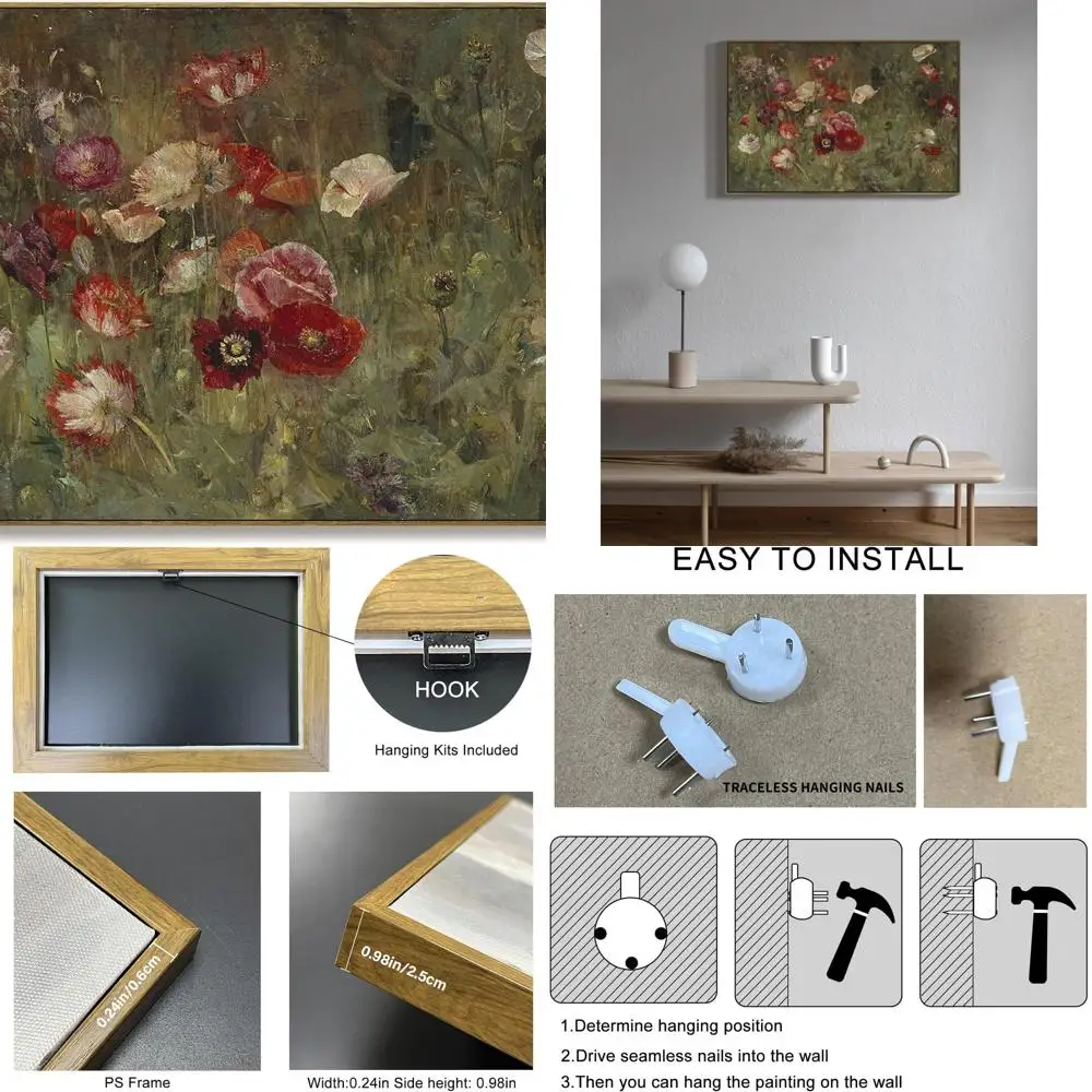

Vintage Poppy Flower Canvas Art - Dark Moody Floral Decor for Home, Office, 24x36