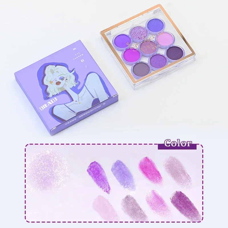 Heallor 9 Colors Makeup Party Eyeshadow Pallete Shiny Purple Eye Shadow Palette Brown Shimmer Glitter Matte Shades Neon Pigments