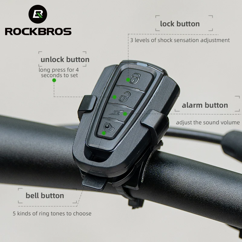 ROCKBROS Bicycle Bell Type-C Rechargeable Anti Theft Electric Horn  Remote Control IPX5 Bike Warning Alert Bicycle Accessories