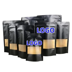 100pcs Matte Black Paper Stand Up Frosted Window Zip Lock Bag Heat Sealing Spice Biscuits Coffee Resealable Packaging Pouches