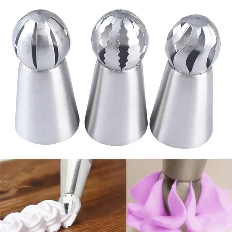 3pcs/lot Cupcake Stainless Steel Sphere Ball Shape Icing Piping Nozzles Pastry Cream Tips Flower Torch Pastry Tube Decor Tools