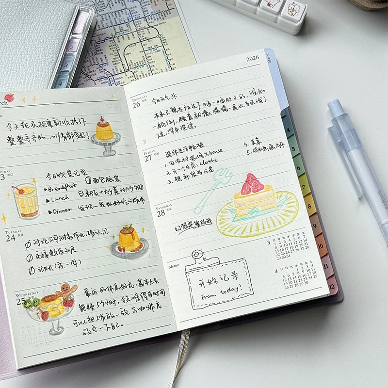 دفتر تقويم مذكرات 2026 مخطط مع كتيب جدول قشرية قوس قزح عالي القيمة ملاحظات عمل الخطة الأسبوعية الشهرية #6