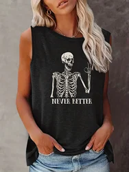 Skull Print Crew Neck Tank Top, Casual Sleeveless Tank Top For Summer, Women's Clothing