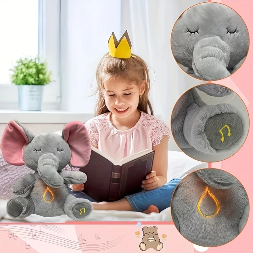 Elephant Plush Puppet with Soothing Sound, Rhythmic Breathing Motion and Gentle Lights, Baby Plush Toys Safe for 0+ Months