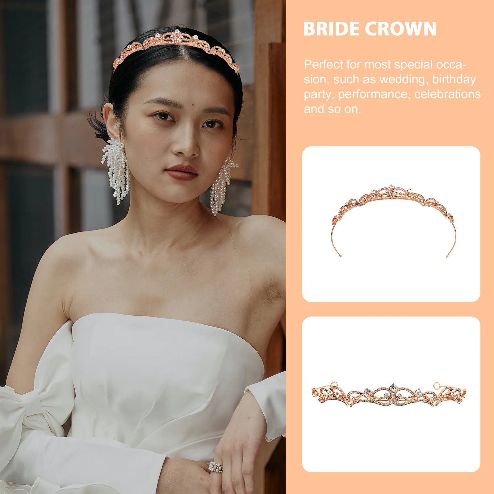 Bride Tiara Baroque Style Wedding Crown Headdress Prop for Wedding Dress Birthday Celebration Banquet Role Playing Shiny