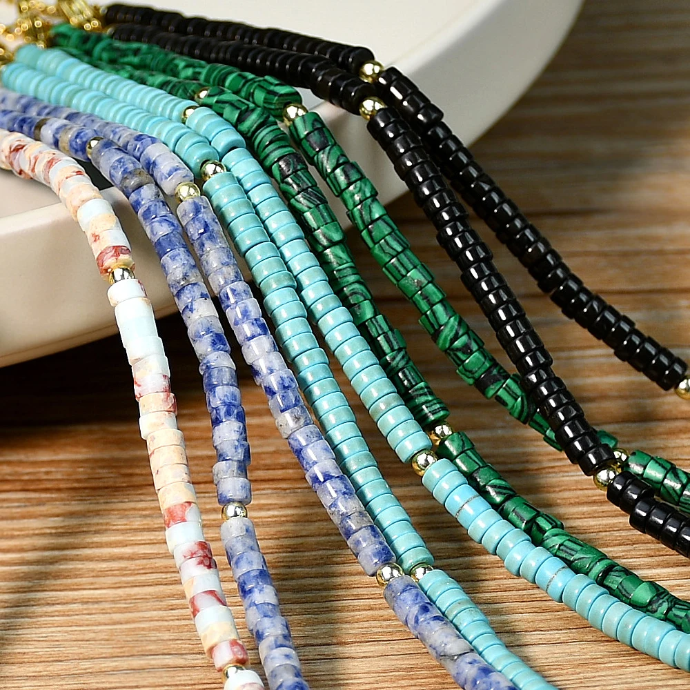 Yumfeel Natural Stone Necklace 316L Stainless Steel W/Black Agate Malachite Amazonite Beaded  Chokers Women Fashion Jewelry Gift