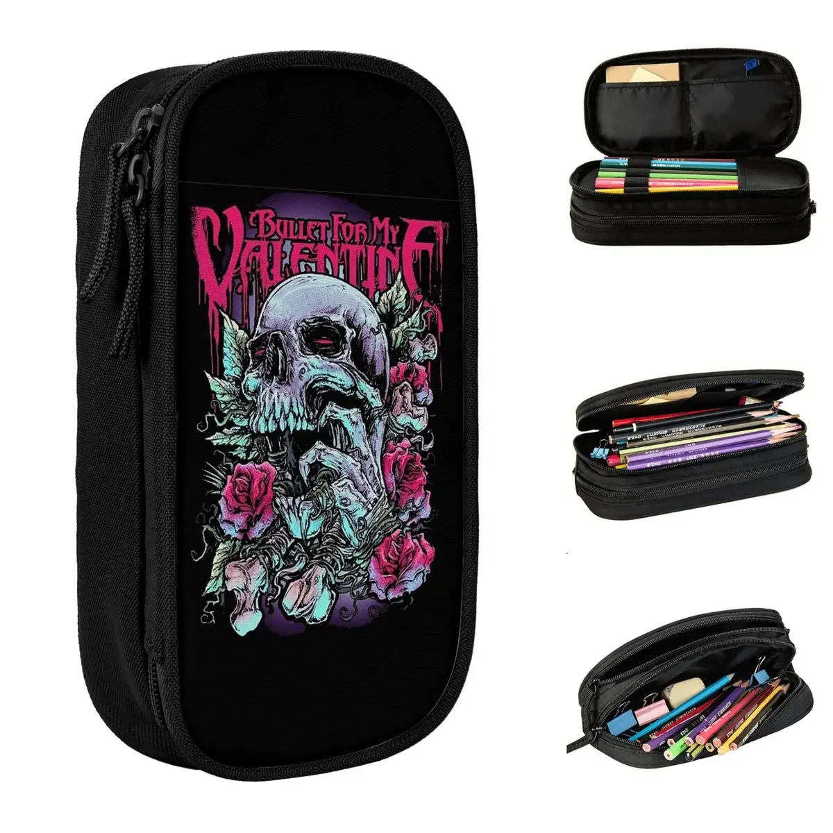 Lovely Bullet For My Valentine Music Pencil Case Skull Pencilcases Pen Kids Big Capacity Bag Students School Stationery