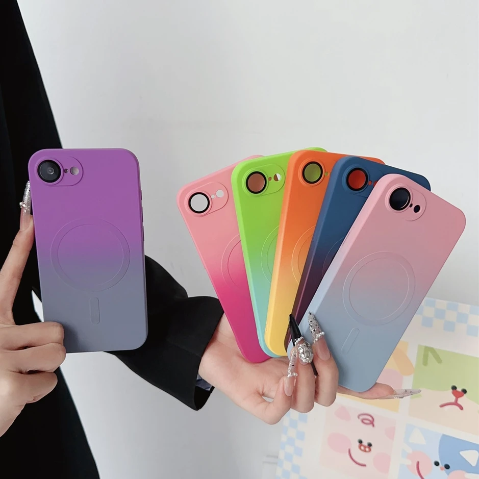 16e Magsafe 液体シリコーンワイヤレス充電ケース iPhone 16 ProMax 15 14 プラス 16E SE4 11 12 13 磁気グラデーションカラーカバー