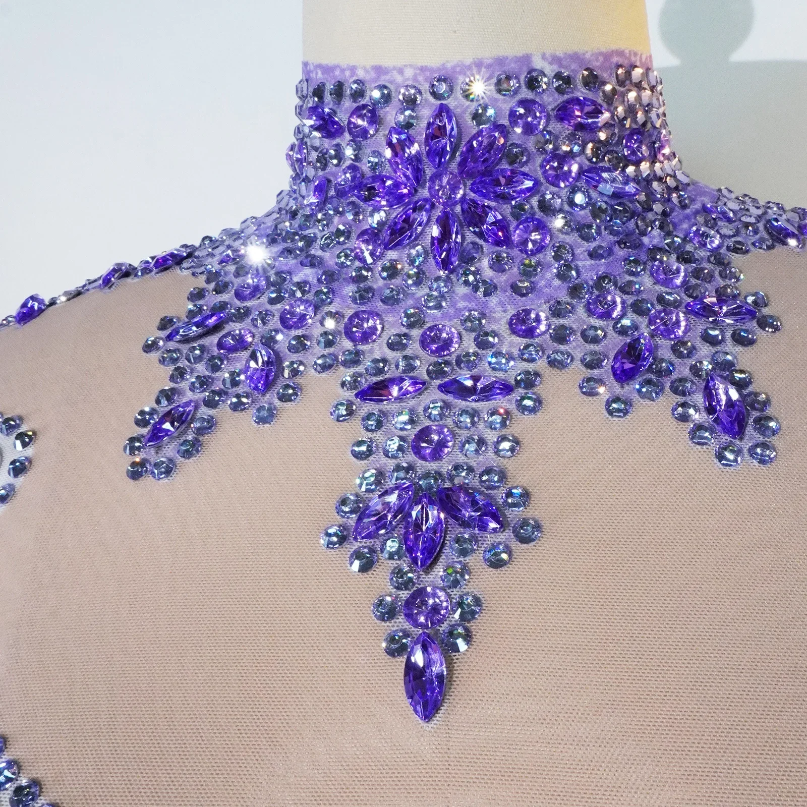 women's night club suit rhinestone fringe Long sleeves bodysuit mesh jumpsuit  Prom Pole Jazz dance Queen drag Halloween outfit