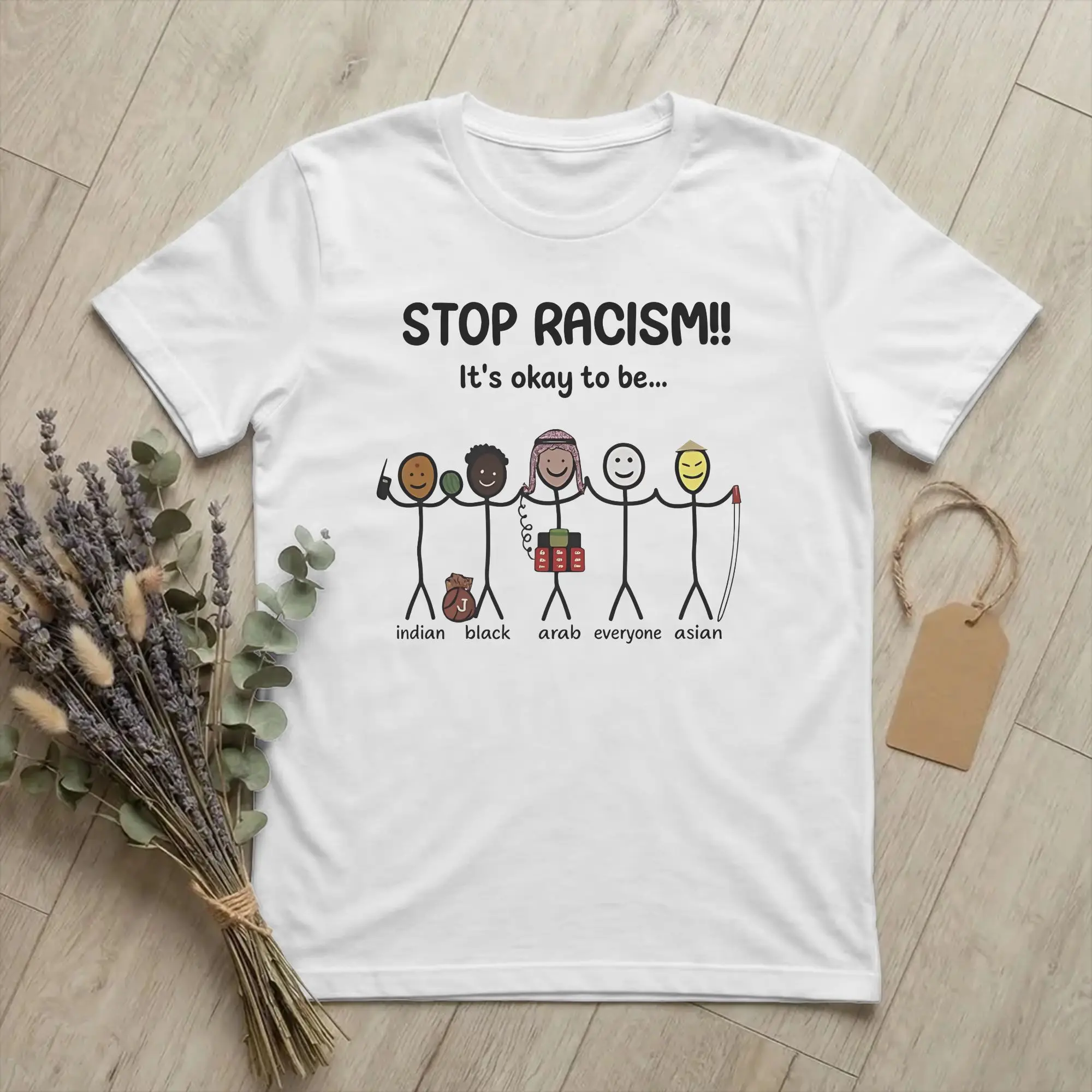 Stop Racism It's okay to be  T-Shirt For Men Women 100%Cotton Top Tee Funny  Crewneck Short Sleeve