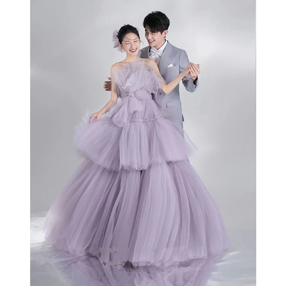 Customized New Fashion Ball Gown Wedding Dresses Tulle Tiered Bridal Gowns Court Train Vestido De Noiva robe mariage