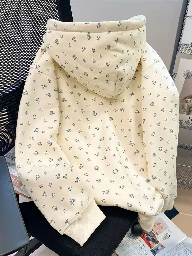 Dolce stampa floreale con cappuccio cardigan aperto felpa da uomo primavera autunno oversize allentato Fufu Fce Jaet cotone 00% lungo Sve